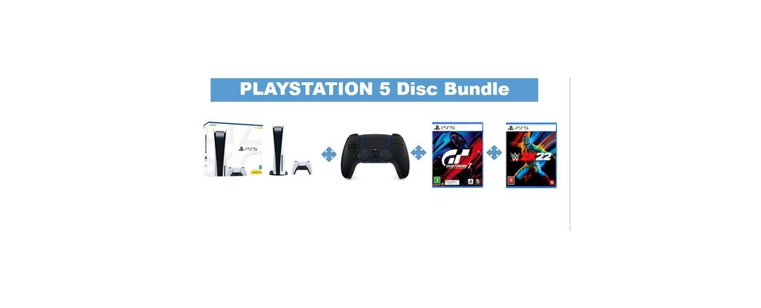 PLAYSTATION 5 Disc with Dualsense Black, Gran Turismo 7 Standard PS5, WWE2K22 PS5,CFI-1116A-DS-GT