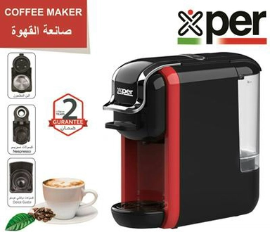 Xper coffee maker for capsules and coffee, 1450 Watts, 19 Bar, Red, XPC-90R