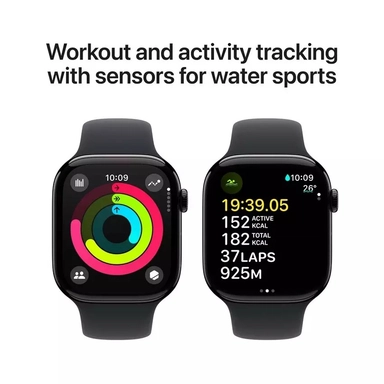 Apple Watch Series 10 GPS 42mm Jet Black Aluminium Case with Black Sport Band - M/L