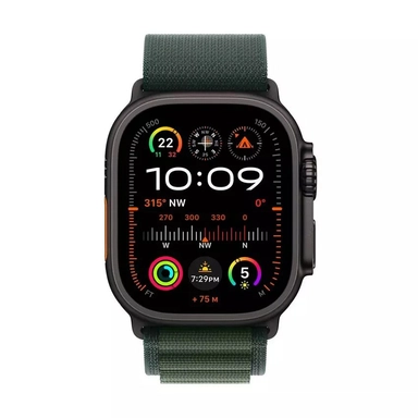 Apple Watch Ultra 2 GPS + Cellular 49mm Black Titanium Case with Dark Green Alpine Loop - Small
