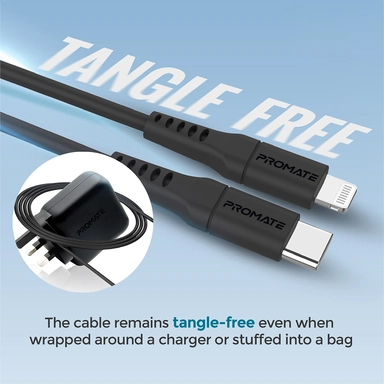 Promate 20W Fast Charging USB-C 2 Lightning Cable 1.2M Black