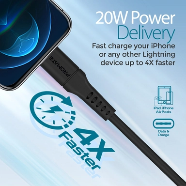 Promate 20W Fast Charging USB-C 2 Lightning Cable 1.2M Black