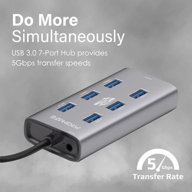 Promate 7-in-1 Aluminium USB Hub with USB-C Adaptor Black