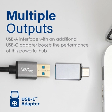 Promate 7-in-1 Aluminium USB Hub with USB-C Adaptor Black