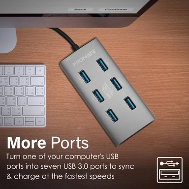 Promate 7-in-1 Aluminium USB Hub with USB-C Adaptor Black