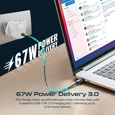 Promate Ultra Compact 67W GaN Charger with USB-C Port White