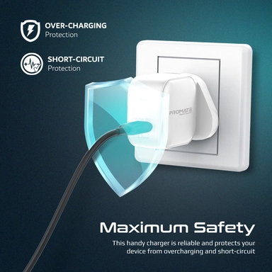 Promate Ultra Compact 67W GaN Charger with USB-C Port White
