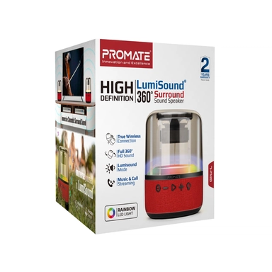 Promate LumiSound® 360° 10W Surround Sound Speaker Red 