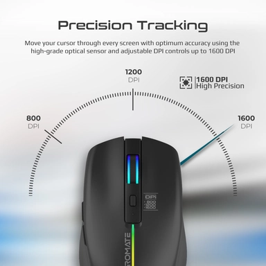 Promate Ergonomic Wireles Optical Mouse with LED Light Black