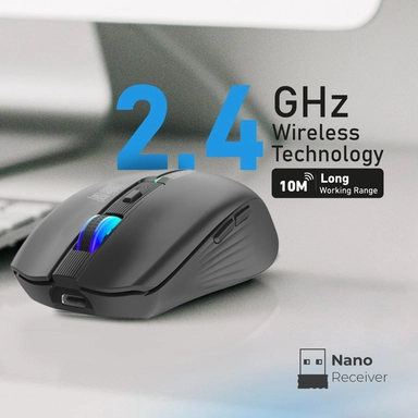 Promate Ergonomic Wireles Optical Mouse with LED Light Black