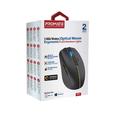 Promate Ergonomic Wireles Optical Mouse with LED Light Black