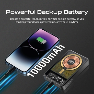 Promate 10000mAh Magnetic Wireless Charging USB-C 15W Black