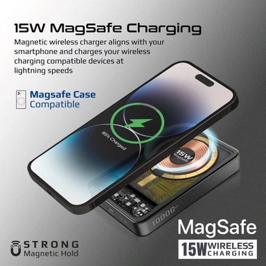 Promate 10000mAh Magnetic Wireless Charging USB-C 15W Black