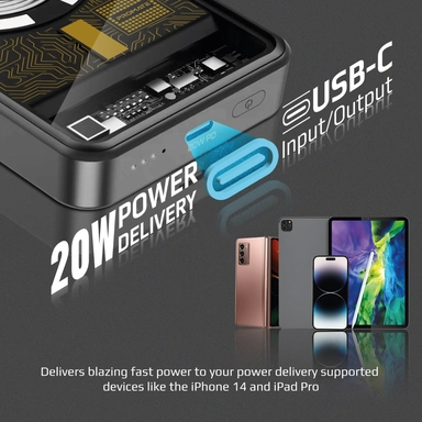 Promate 10000mAh Magnetic Wireless Charging USB-C 15W Black