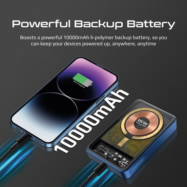 Promate 10000mAh Magnetic Wireless Charging USB-C 15W Blue