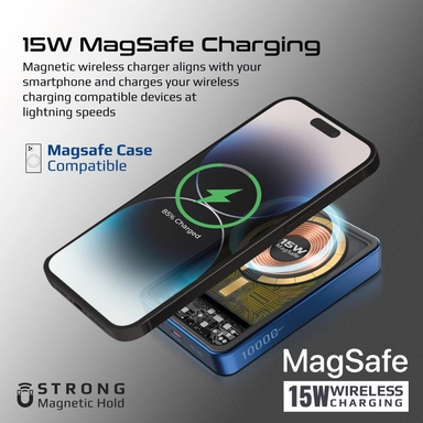 Promate 10000mAh Magnetic Wireless Charging USB-C 15W Blue