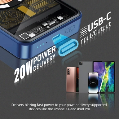 Promate 10000mAh Magnetic Wireless Charging USB-C 15W Blue