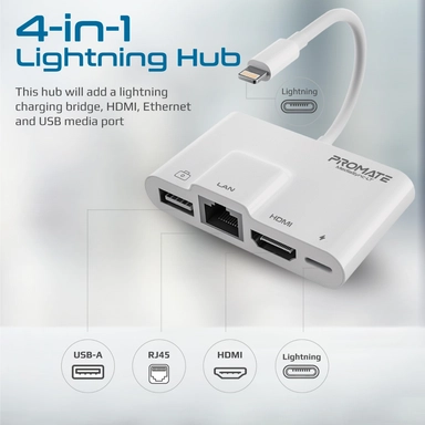 موزع الوسائط المتعددة 4 في 1 من بروميت مع موصل Lightning باللون الأسود