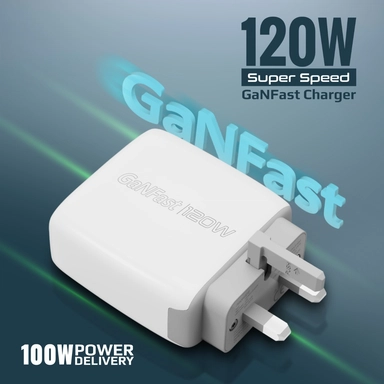 Promate 120W GaN Fast Charger with dual USB-C & USB-A White