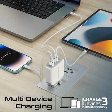 Promate 120W GaN Fast Charger with dual USB-C & USB-A White
