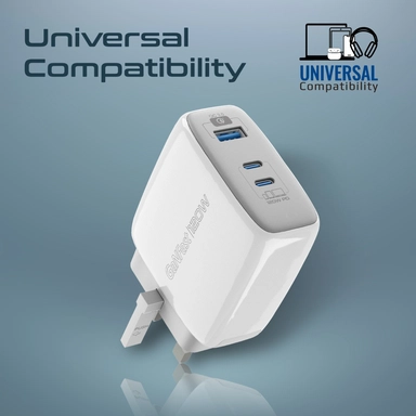 Promate 120W GaN Fast Charger with dual USB-C & USB-A White