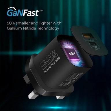 بروميت محول شحن GaN Fast™ لتوصيل الطاقة بقدرة 33 واط، أسود