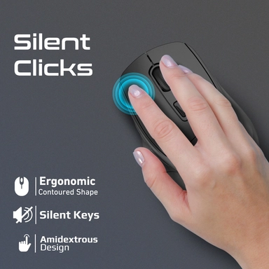 Promate Wireless Mouse Ergonomic Silent Click Optical Black