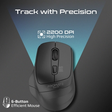 Promate Wireless Mouse Ergonomic Silent Click Optical Black