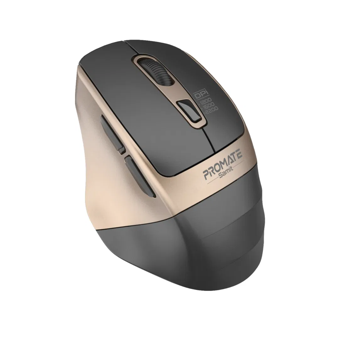 Promate Wireless Mouse Ergonomic Silent Click Optical Gold