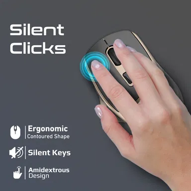 Promate Wireless Mouse Ergonomic Silent Click Optical Gold