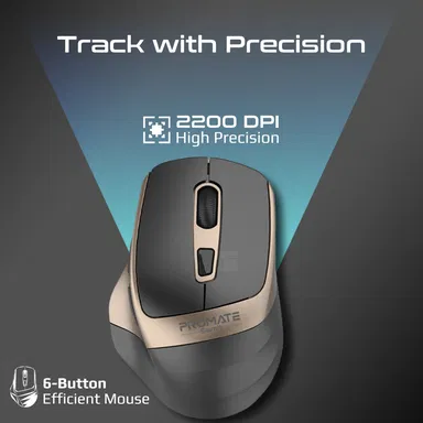 Promate Wireless Mouse Ergonomic Silent Click Optical Gold