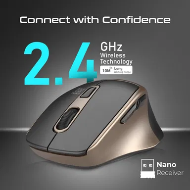Promate Wireless Mouse Ergonomic Silent Click Optical Gold