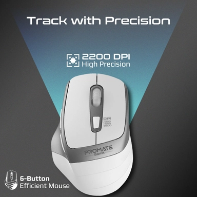 Promate Wireless Mouse Ergonomic Silent Click Optical White