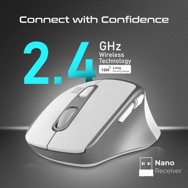 Promate Wireless Mouse Ergonomic Silent Click Optical White