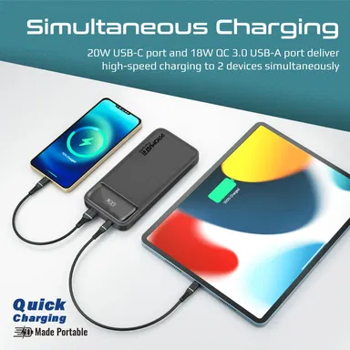 بروميت باور بانك رفيع سعة 10000 مللي أمبير في الساعة، 20 وات، USB-C، شحن سريع، أسود