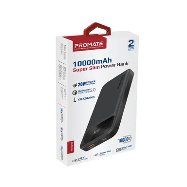 بروميت باور بانك رفيع سعة 10000 مللي أمبير في الساعة، 20 وات، USB-C، شحن سريع، أسود