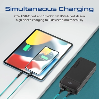 Promate 20000mAh Slim PowerBank 20W USB-C Quick Charge Black