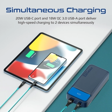 بروميت باور بانك رفيع سعة 20000 مللي أمبير في الساعة، 20 وات USB-C شحن سريع، أزرق داكن