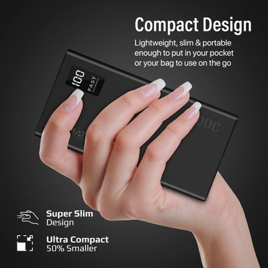 Promate 20000mAh slim Smart PowerBank USB-A & USB-C Black