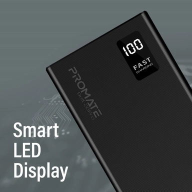 Promate 20000mAh slim Smart PowerBank USB-A & USB-C Black