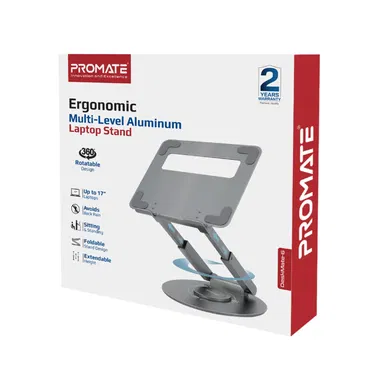Promate Multi Adjustable  Metallic Laptop Riser Stand Black