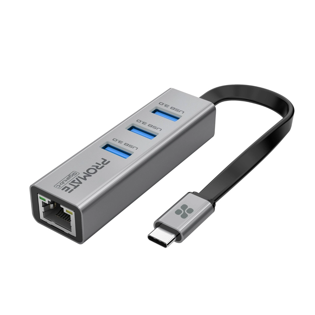 بروميت موزع USB-C متعدد المنافذ مع محول إيثرنت، أسود