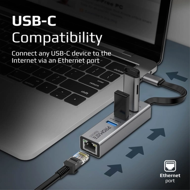 بروميت موزع USB-C متعدد المنافذ مع محول إيثرنت، أسود