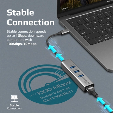 بروميت موزع USB-C متعدد المنافذ مع محول إيثرنت، أسود