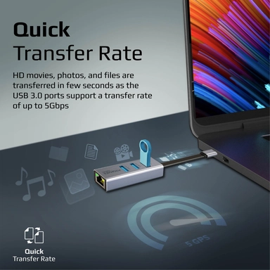 بروميت موزع USB-C متعدد المنافذ مع محول إيثرنت، أسود