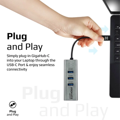 بروميت موزع USB-C متعدد المنافذ مع محول إيثرنت، أسود