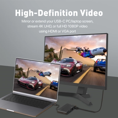 Promate 6-in-1 USB-C Hub with 4K HDMI VGA 100W Black