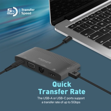 Promate 6-in-1 USB-C Hub with 4K HDMI VGA 100W Black