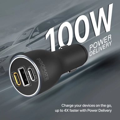 بروميت شاحن سيارة 120 واط، 100 واط PD USB-C، 20 واط، منفذ USB-A، أسود