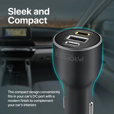 بروميت شاحن سيارة 120 واط، 100 واط PD USB-C، 20 واط، منفذ USB-A، أسود